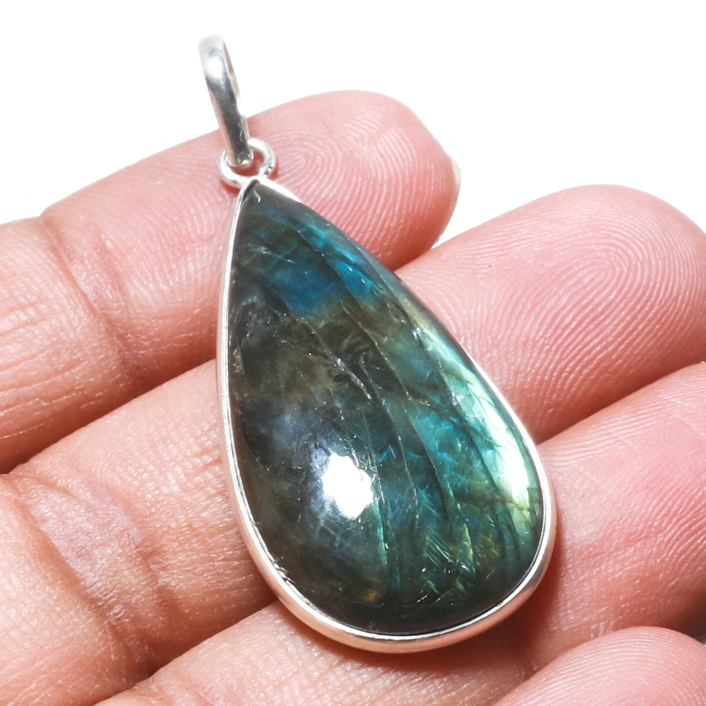 Natural Dark Gray Labradorite Pendant Fine Gemstone Pendant 