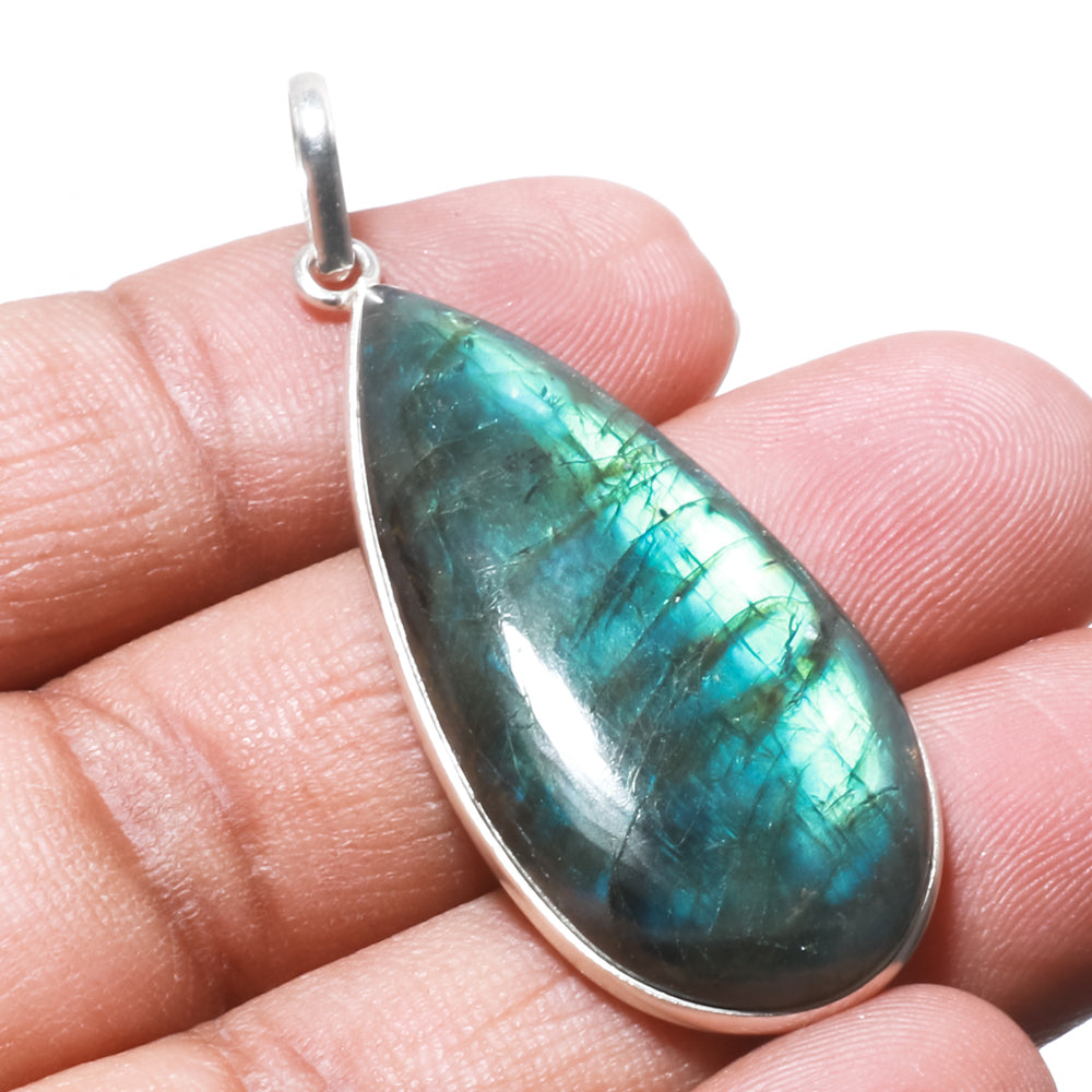 Natural Dark Gray Labradorite Pendant Fine Gemstone Pendant 