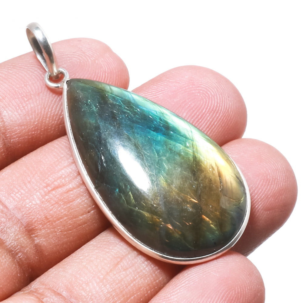 Natural Dark Gray Labradorite Pendant Fine Gemstone Pendant 