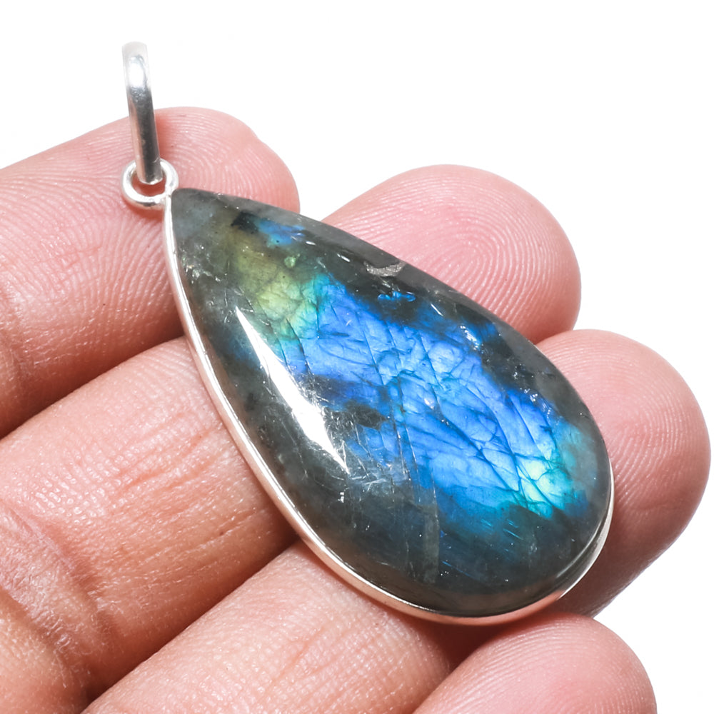 Natural Dark Gray Labradorite Pendant Fine Gemstone Pendant 