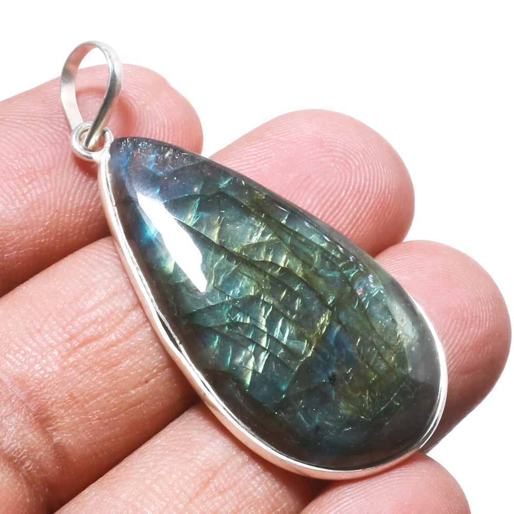 Natural Dark Gray Labradorite Pendant Fine Gemstone Pendant 