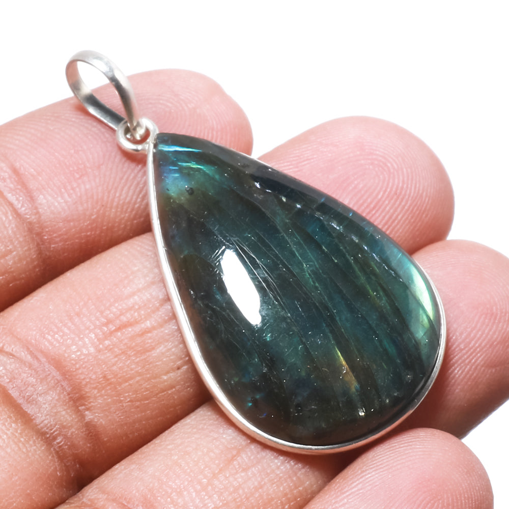 Natural Dark Gray Labradorite Pendant Fine Gemstone Pendant 