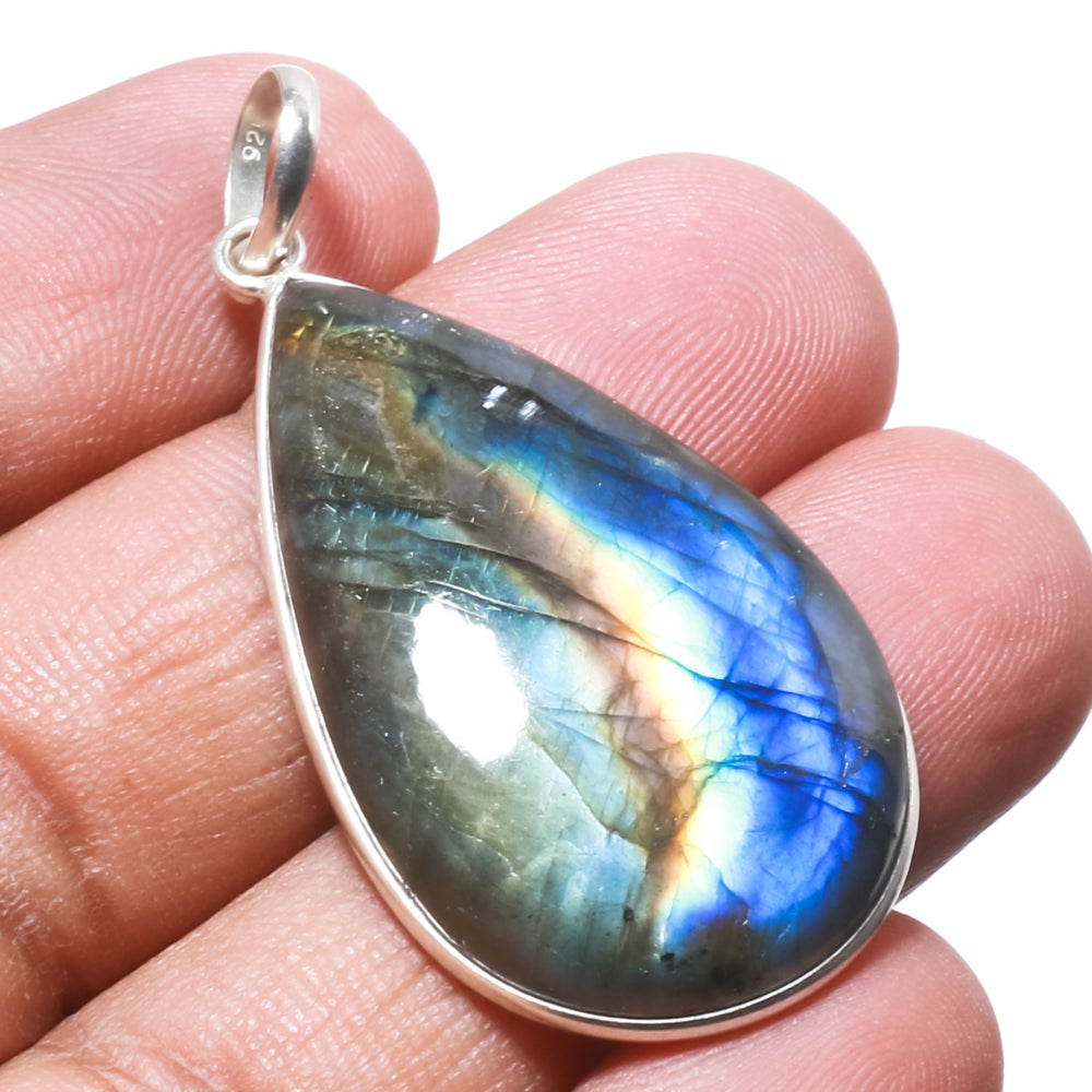 Natural Dark Gray Labradorite Pendant Fine Gemstone Pendant 