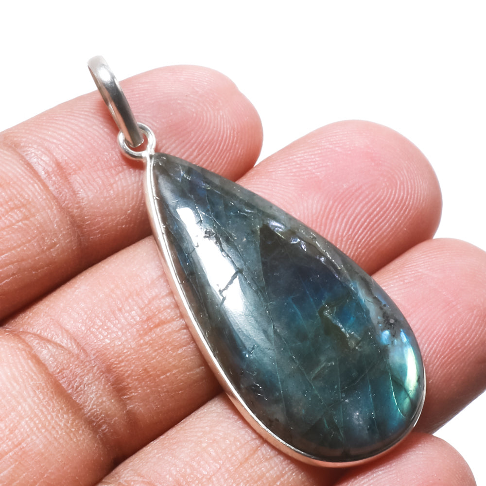 Natural Dark Gray Labradorite Pendant Fine Gemstone Pendant 