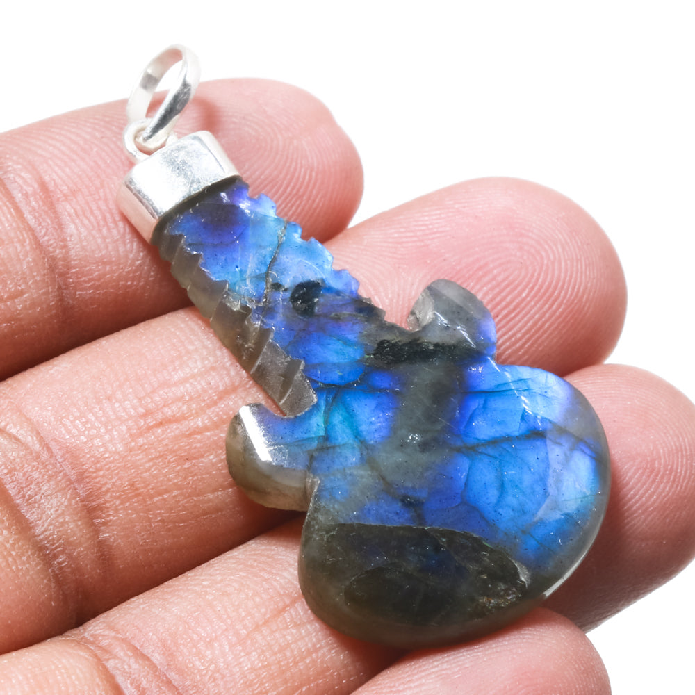 Natural Dark Gray Labradorite Pendant Fine Gemstone Pendant 