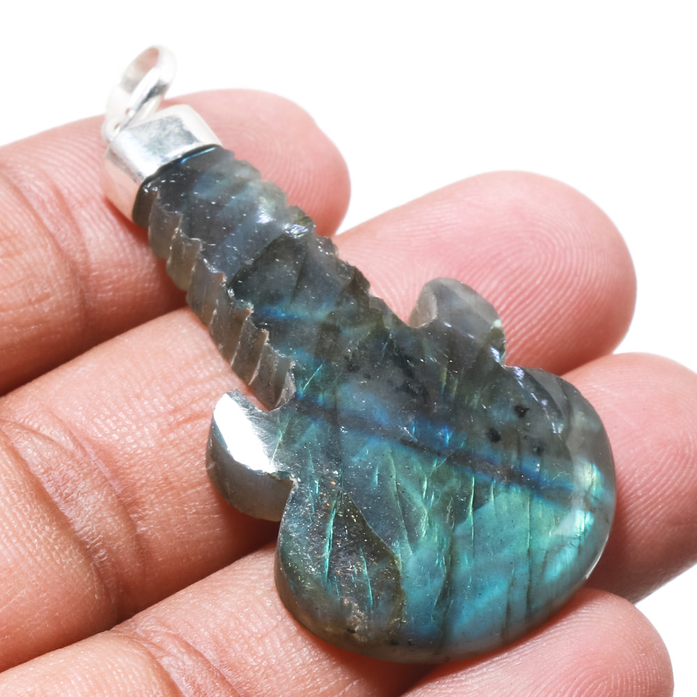 Natural Dark Gray Labradorite Pendant Fine Gemstone Pendant 