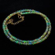 Natural Ethiopian Opal Rondelle Beads Necklace | Welo Fire Opal | 925 Sterling Silver Jewelry | October Birthstone | Flashy Crystals