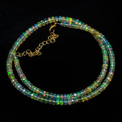 Natural Ethiopian Opal Rondelle Beads Necklace | Welo Fire Opal | 925 Sterling Silver Jewelry | October Birthstone | Flashy Crystals