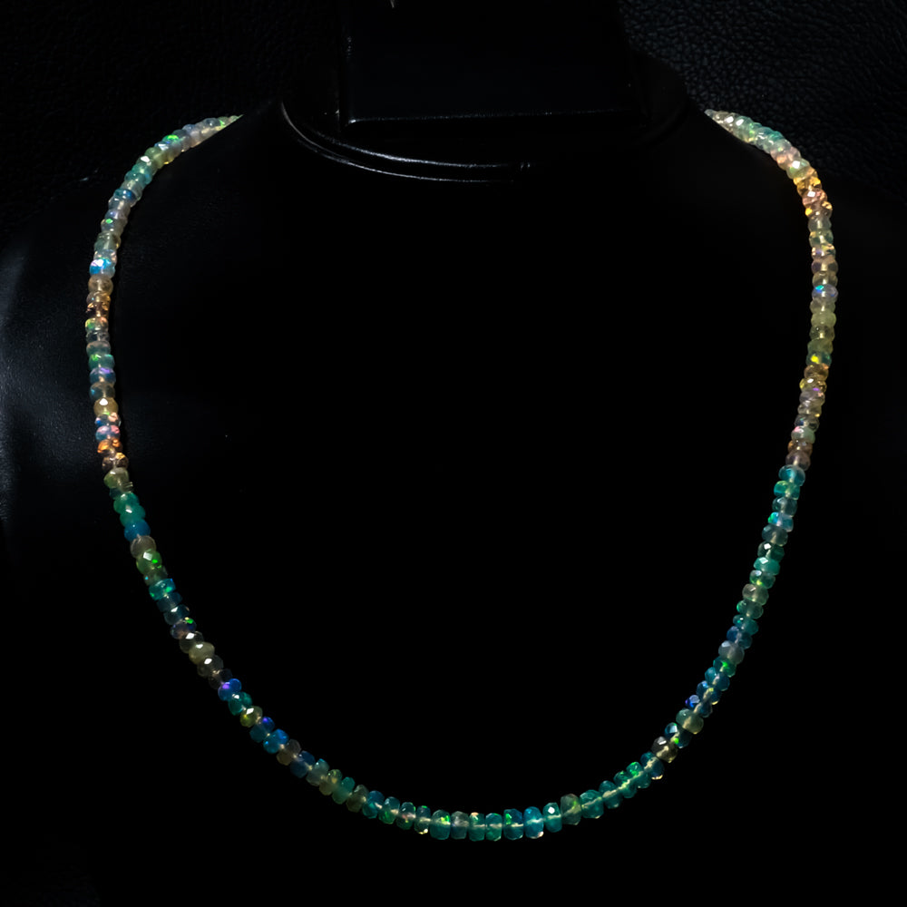 Natural Ethiopian Opal Rondelle Beads Necklace | Welo Fire Opal | 925 Sterling Silver Jewelry | October Birthstone | Flashy Crystals