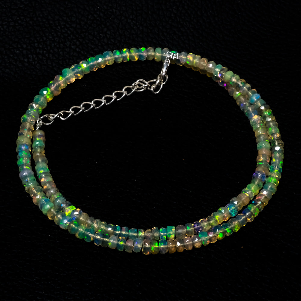 Natural Ethiopian Opal Rondelle Beads Necklace | Welo Fire Opal | 925 Sterling Silver Jewelry | October Birthstone | Flashy Crystals