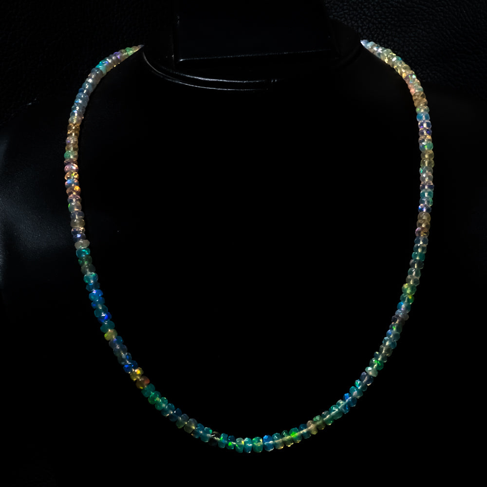 Natural Ethiopian Opal Rondelle Beads Necklace | Welo Fire Opal | 925 Sterling Silver Jewelry | October Birthstone | Flashy Crystals