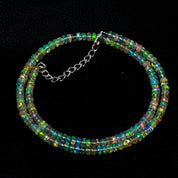 Natural Ethiopian Opal Rondelle Beads Necklace | Welo Fire Opal | 925 Sterling Silver Jewelry | October Birthstone | Flashy Crystals