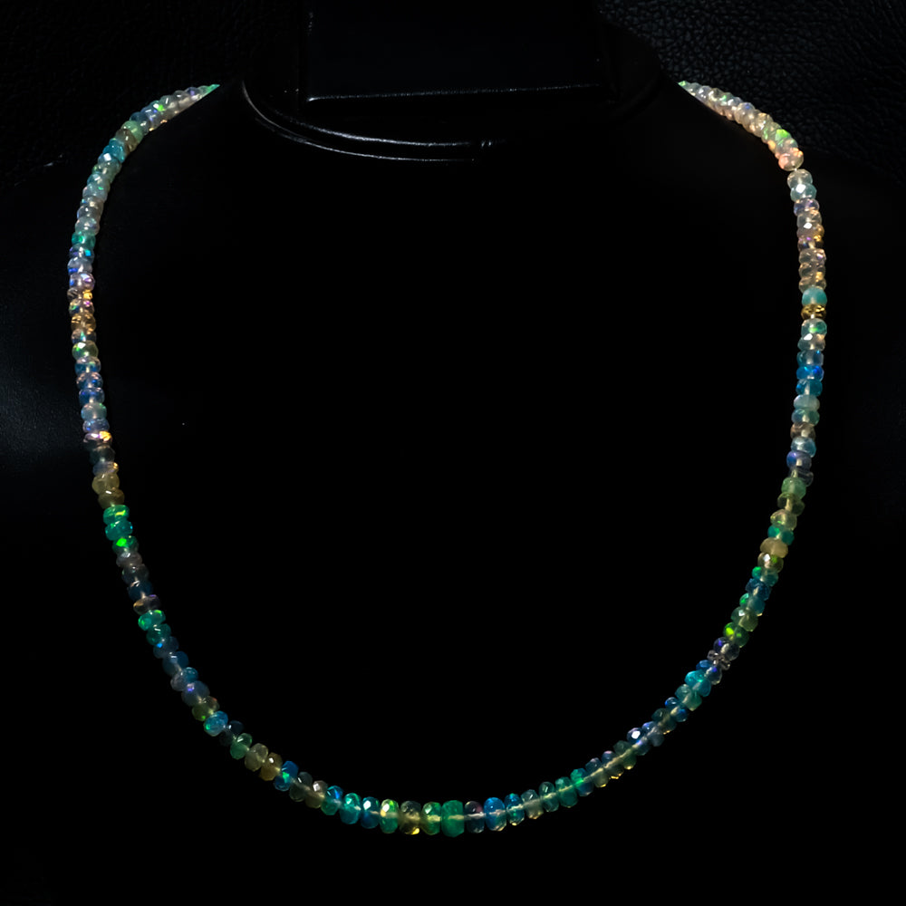 Natural Ethiopian Opal Rondelle Beads Necklace | Welo Fire Opal | 925 Sterling Silver Jewelry | October Birthstone | Flashy Crystals