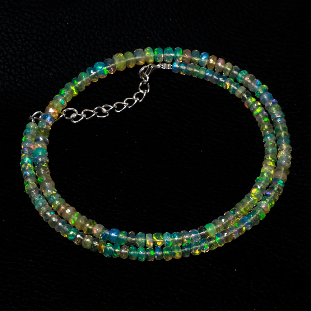 Natural Ethiopian Opal Rondelle Beads Necklace | Welo Fire Opal | 925 Sterling Silver Jewelry | October Birthstone | Flashy Crystals