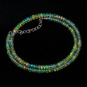 Natural Ethiopian Opal Rondelle Beads Necklace | Welo Fire Opal | 925 Sterling Silver Jewelry | October Birthstone | Flashy Crystals