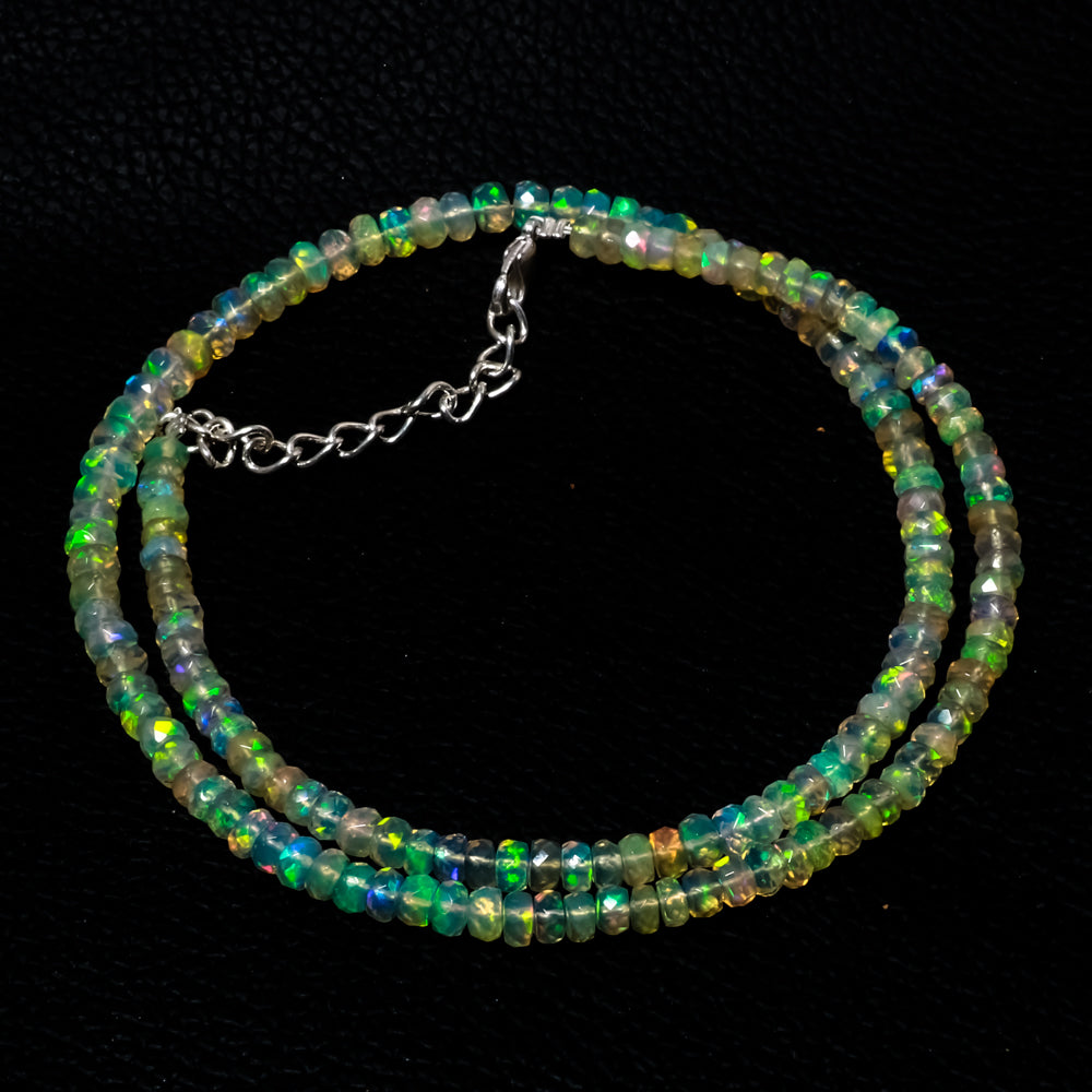 Natural Ethiopian Opal Rondelle Beads Necklace | Welo Fire Opal | 925 Sterling Silver Jewelry | October Birthstone | Flashy Crystals