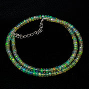 Natural Ethiopian Opal Rondelle Beads Necklace | Welo Fire Opal | 925 Sterling Silver Jewelry | October Birthstone | Flashy Crystals