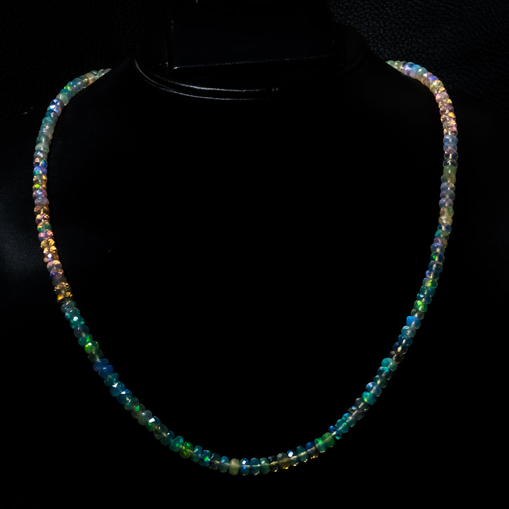 Natural Ethiopian Opal Rondelle Beads Necklace | Welo Fire Opal | 925 Sterling Silver Jewelry | October Birthstone | Flashy Crystals