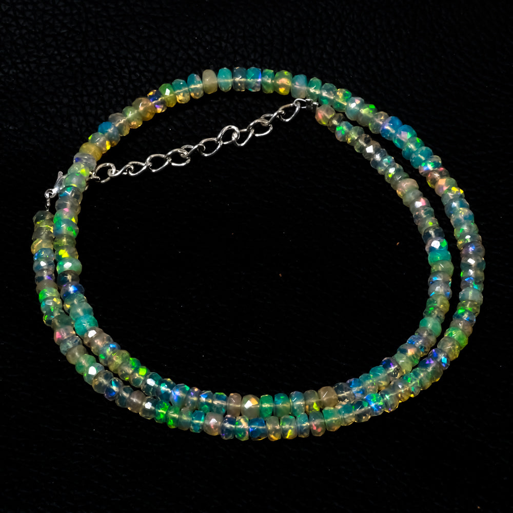 Natural Ethiopian Opal Rondelle Beads Necklace | Welo Fire Opal | 925 Sterling Silver Jewelry | October Birthstone | Flashy Crystals