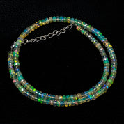 Natural Ethiopian Opal Rondelle Beads Necklace | Welo Fire Opal | 925 Sterling Silver Jewelry | October Birthstone | Flashy Crystals