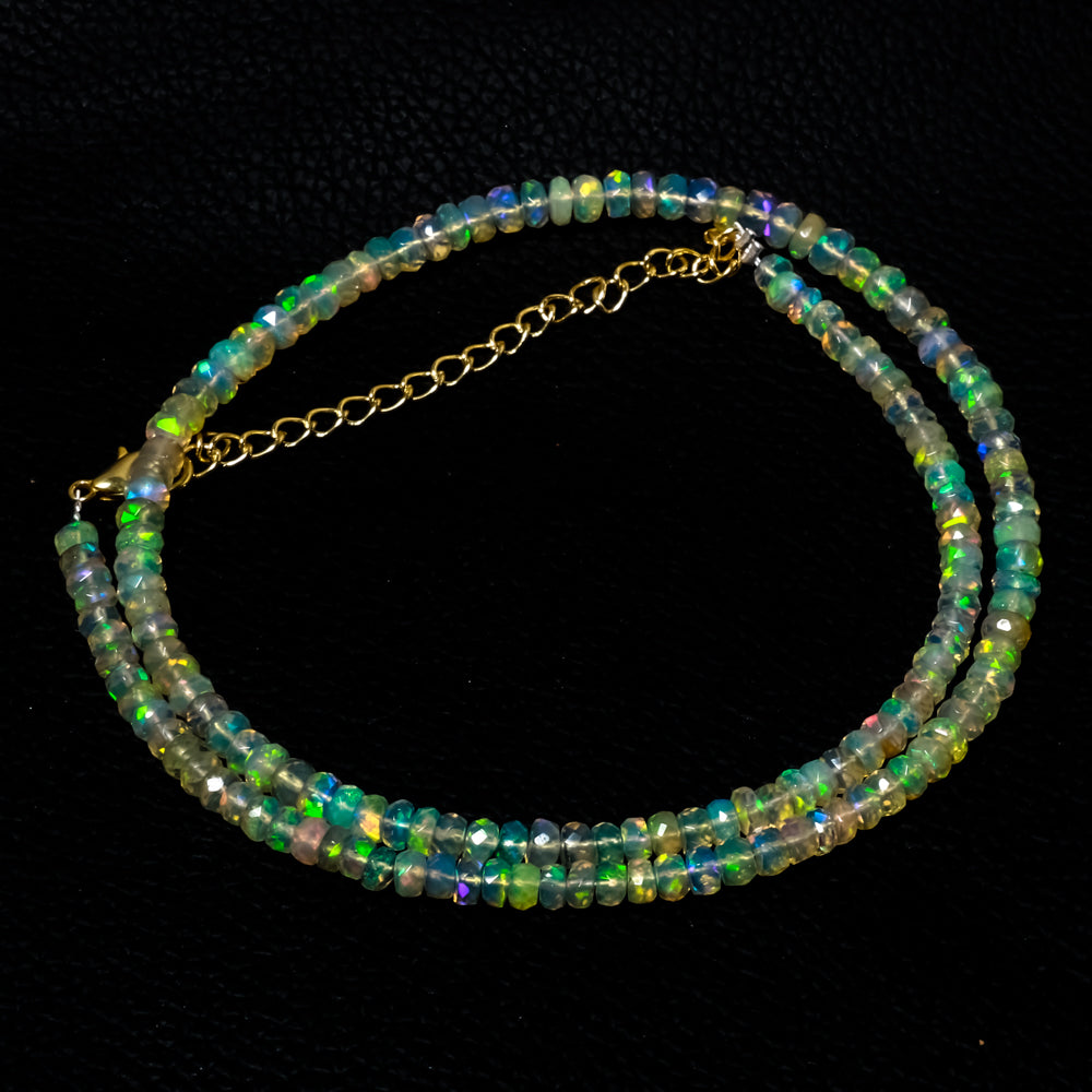 Natural Ethiopian Opal Rondelle Beads Necklace | Welo Fire Opal | 925 Sterling Silver Jewelry | October Birthstone | Flashy Crystals