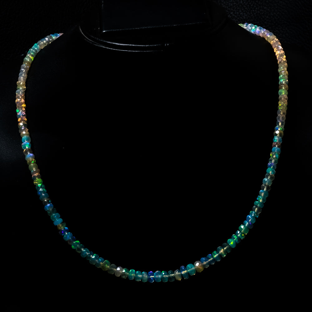 Natural Ethiopian Opal Rondelle Beads Necklace | Welo Fire Opal | 925 Sterling Silver Jewelry | October Birthstone | Flashy Crystals