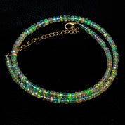 Natural Ethiopian Opal Rondelle Beads Necklace | Welo Fire Opal | 925 Sterling Silver Jewelry | October Birthstone | Flashy Crystals