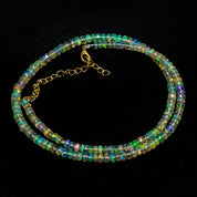Natural Ethiopian Opal Rondelle Beads Necklace | Welo Fire Opal | 925 Sterling Silver Jewelry | October Birthstone | Flashy Crystals