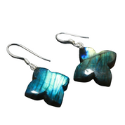 925 Sterling Silver Labradorite Earrings | Natural Gemstone Fine Jewelry | Floral Shape Jewelry | Flashy Labradorite | Hook Ear Wire
