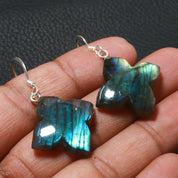 925 Sterling Silver Labradorite Earrings | Natural Gemstone Fine Jewelry | Floral Shape Jewelry | Flashy Labradorite | Hook Ear Wire