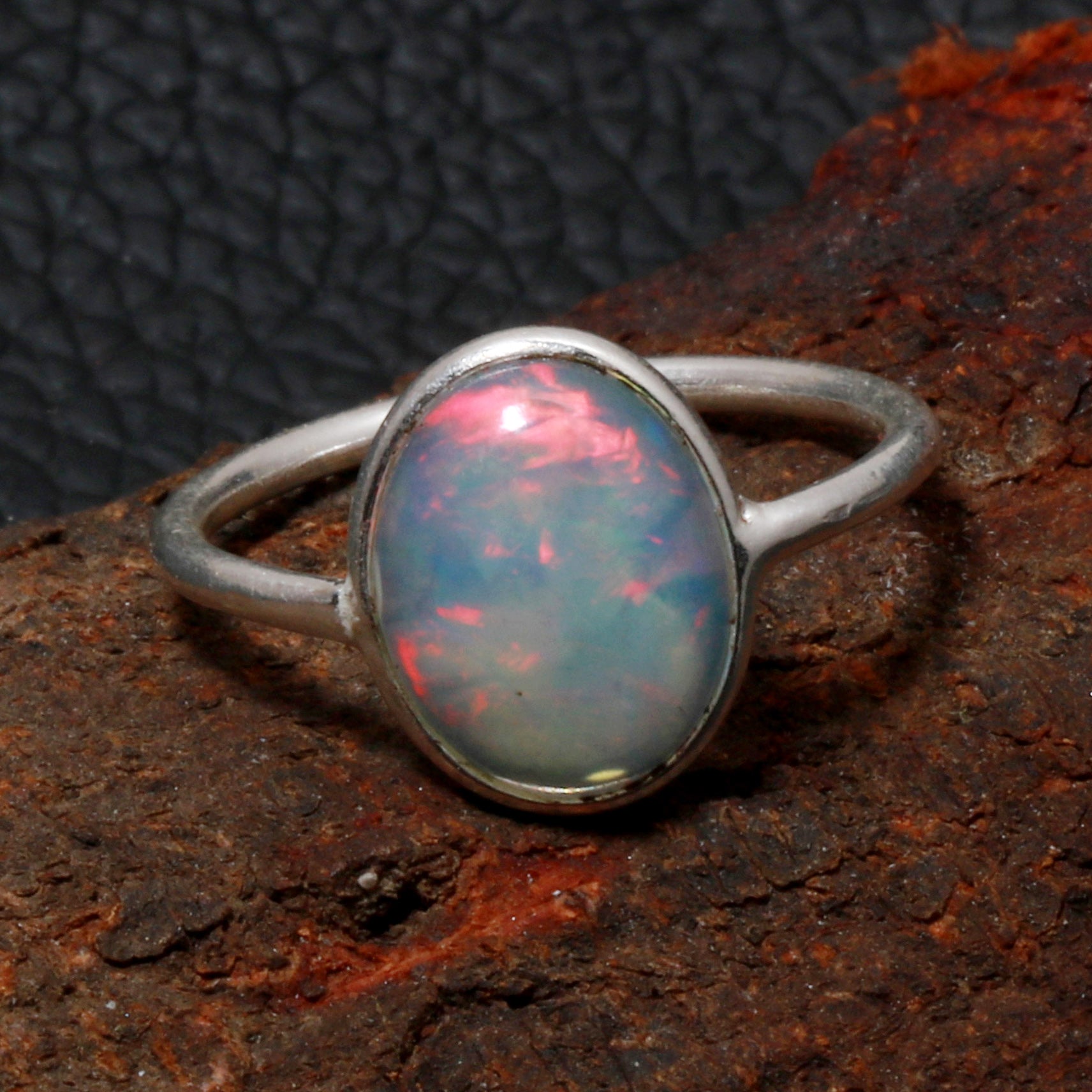 Natural White Ethiopian Opal Statement Fine Gemstone Ring 