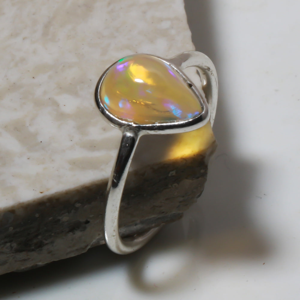 Natural White Ethiopian Opal Statement Fine Gemstone Ring 