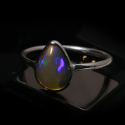 Welo Fire Ethiopian Opal Pear Shape Ring | 925 Sterling Silver Fine Jewelry | Stackable Ring | October Birthstone Gift Ideas