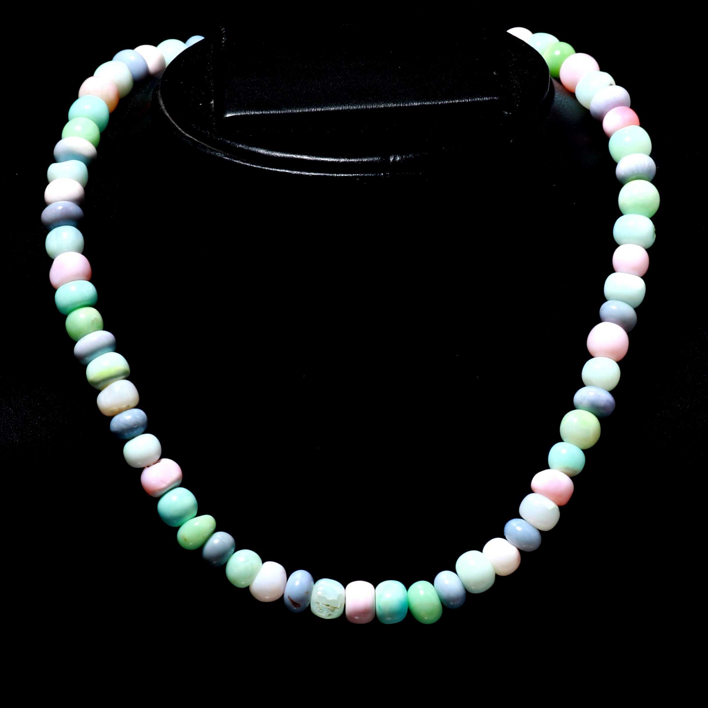 Natural Opal Multi Color Rondelle Beaded Necklace | 925 Sterling Silver Jewelry | October Birthstone | Healing Power Root Chakra