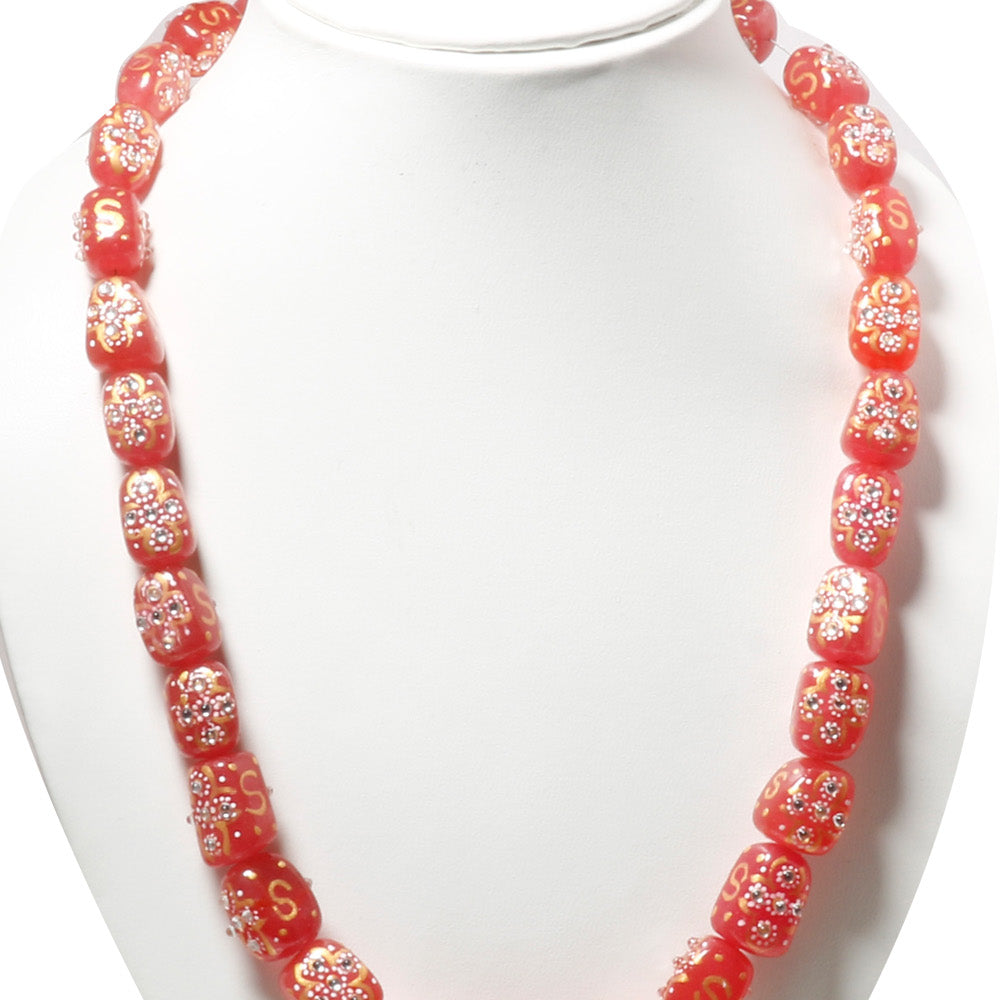 Natural Red Red Aventurine Beaded Fine Gemstone Necklace 