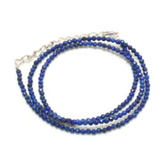 Natural Lapis Lazuli Beaded Necklace | 925 Sterling Silver Jewelry | Birthstone Gift | Adjustable Chain Necklace