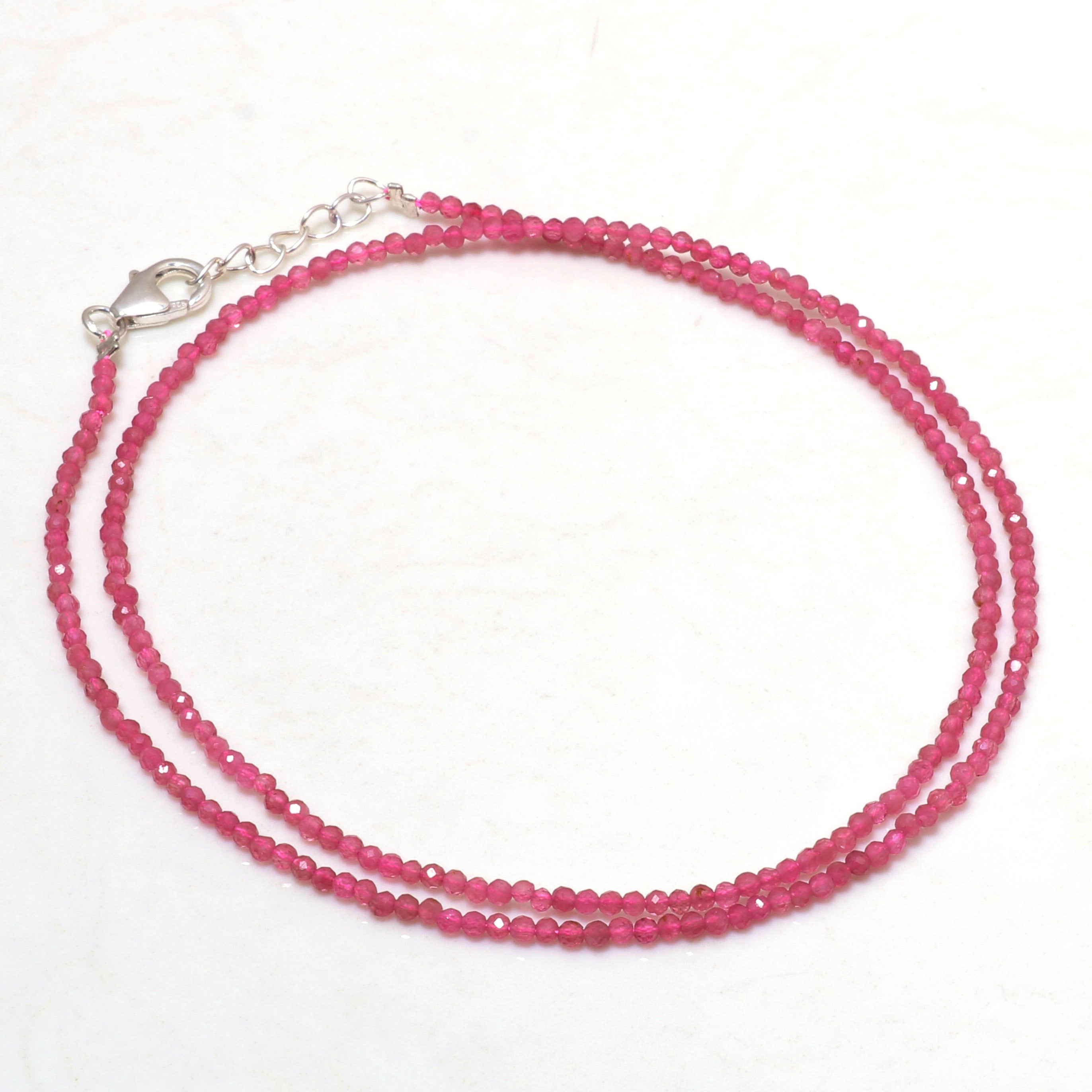 Natural Red Pink Tourmaline Beaded Fine Gemstone Necklace 