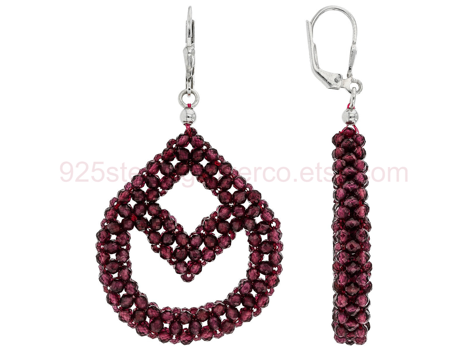 Natural Red Red Garnet Drop/Dangle Fine Gemstone Earrings 