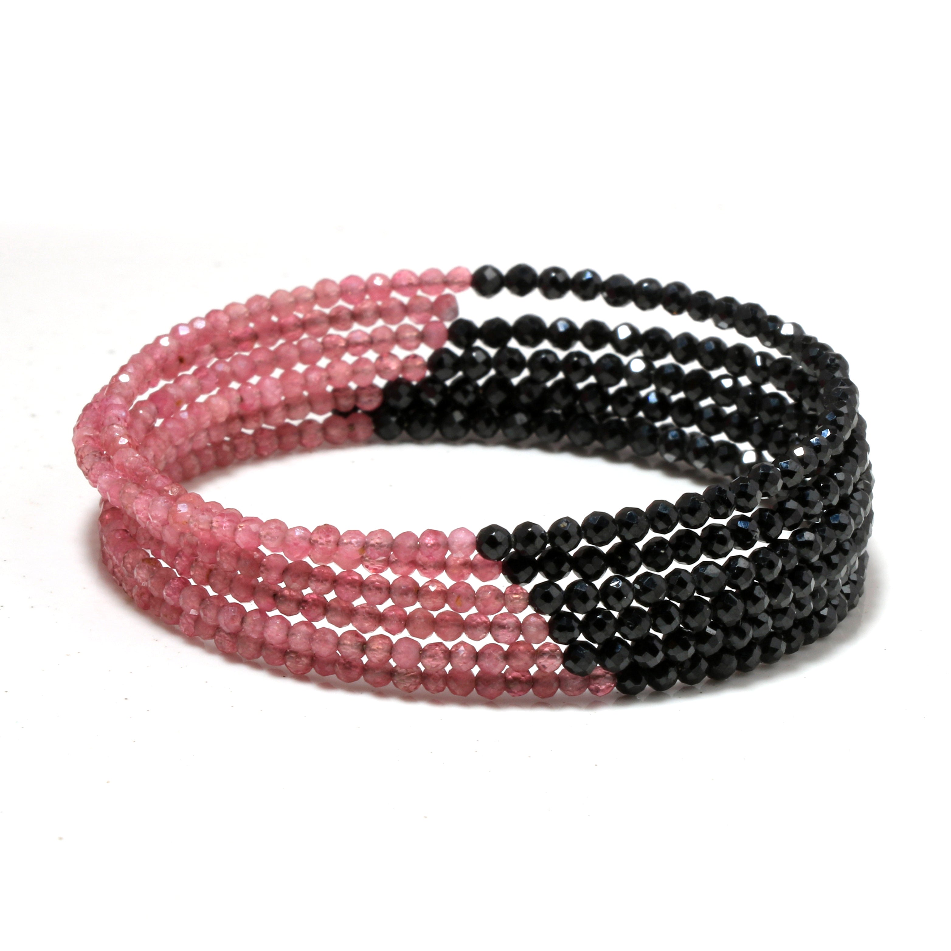 Natural Black Pink Tourmaline Beaded Fine Gemstone Bracelet 