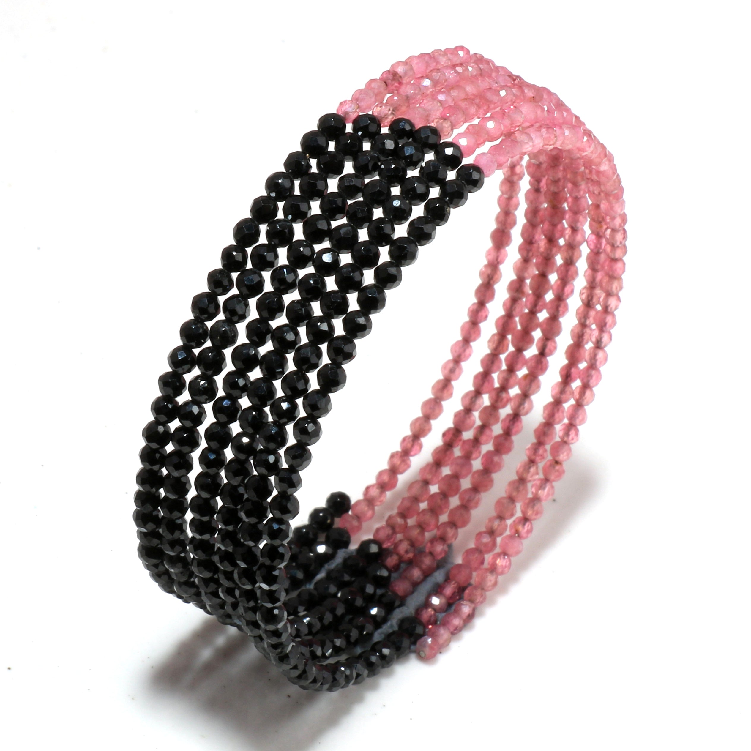 Natural Black Pink Tourmaline Beaded Fine Gemstone Bracelet 