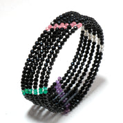 Natural Black Spinel Beaded Spring Bangle | Black Spinel 6 Layer Bangle | August Birthstone | Everyday Jewelry