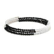 Natural Clear Quartz Beaded Spring Bangle | Black Spinel 3 Layer Spring Bangle | April Birthstone | Flexible Bangle Bracelet