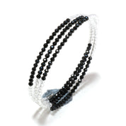 Natural Clear Quartz Beaded Spring Bangle | Black Spinel 3 Layer Spring Bangle | April Birthstone | Flexible Bangle Bracelet