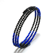 Natural Clear Quartz Beaded Spring Bangle | Black Spinel 3 Layer Spring Bangle | April Birthstone | Flexible Bangle Bracelet