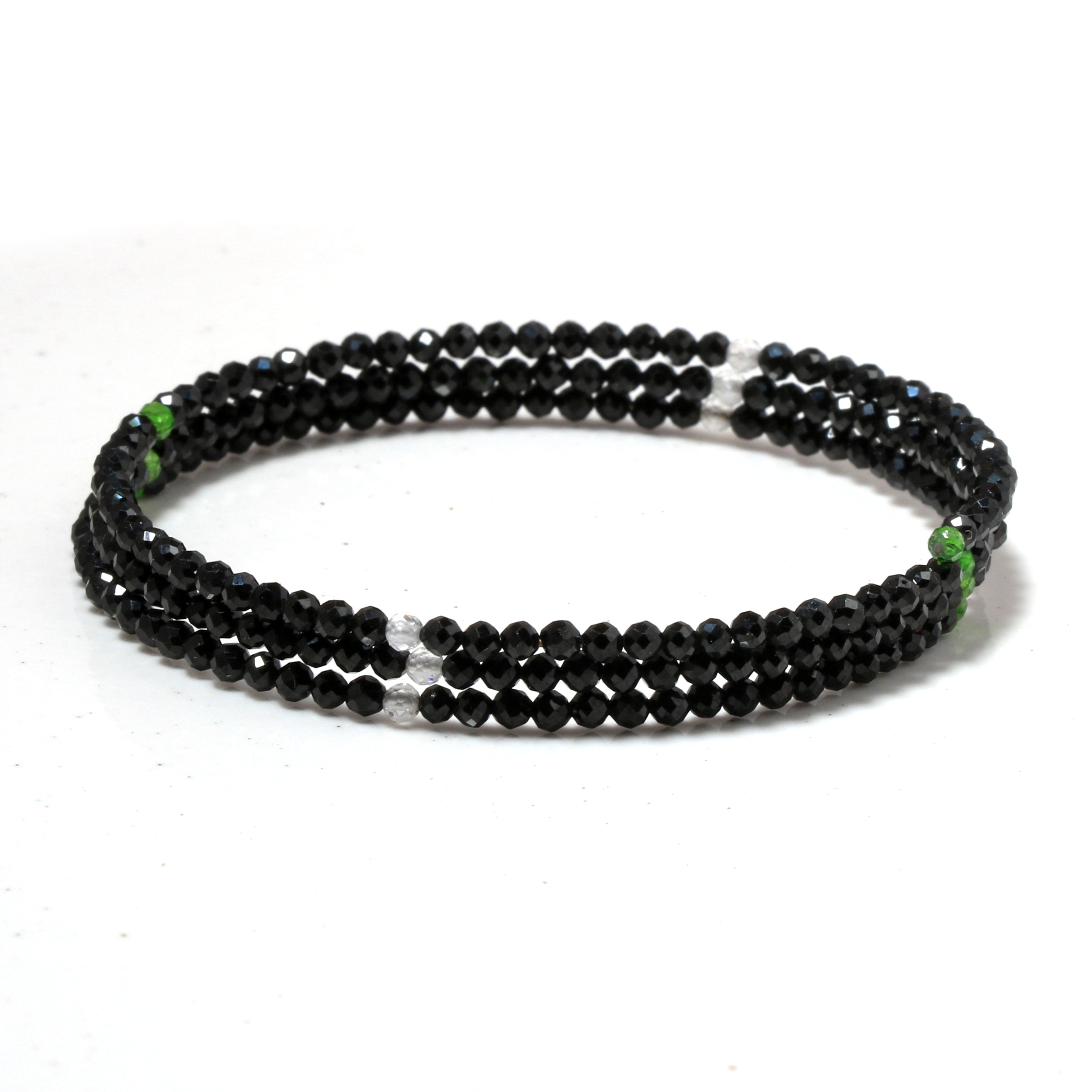 Natural Black Spinel Beaded Spring Bangle | Black Spinel 6 Layer Bangle | August Birthstone | Everyday Jewelry