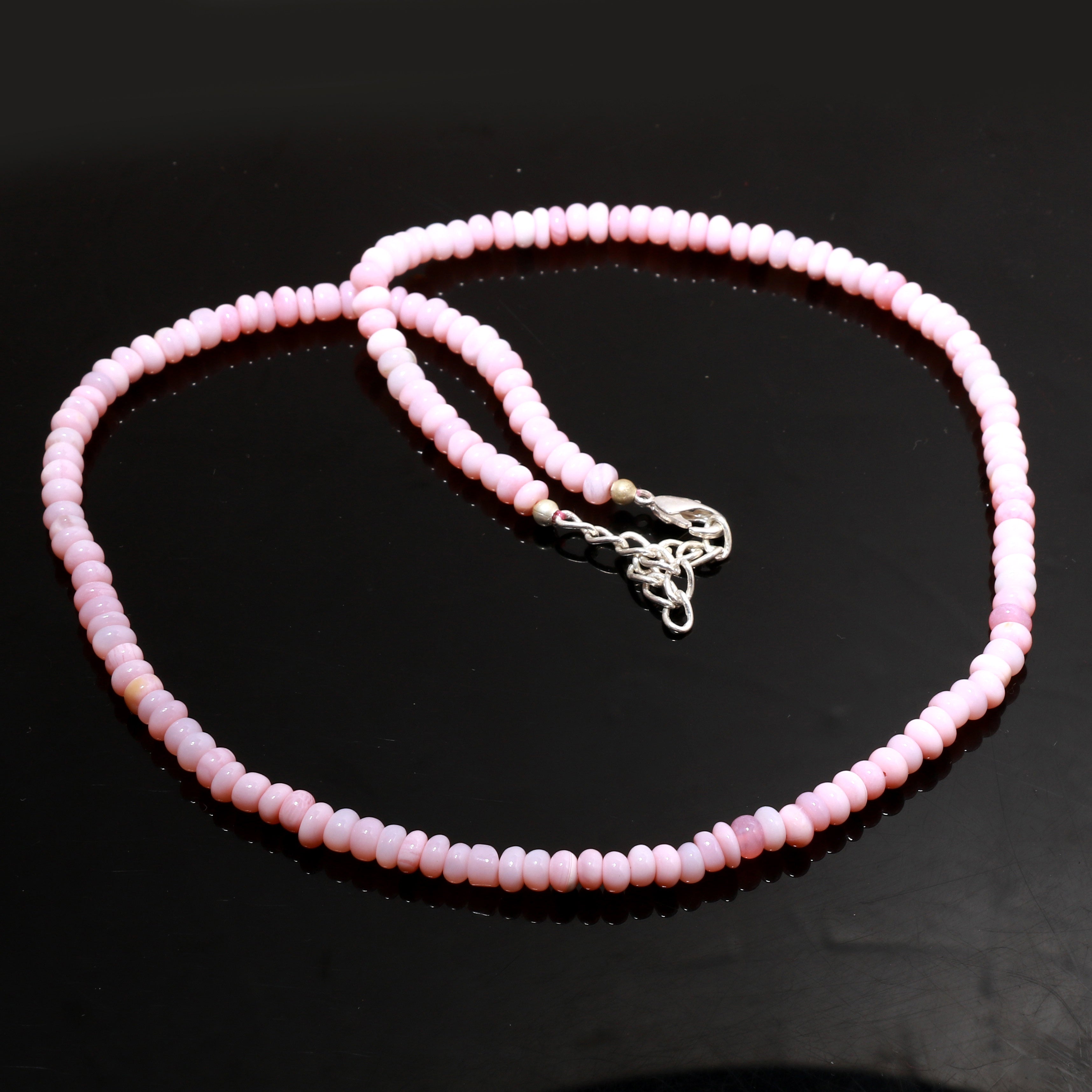 Natural Light Pink Pink Opal  Beaded Fine Gemstone Necklace 