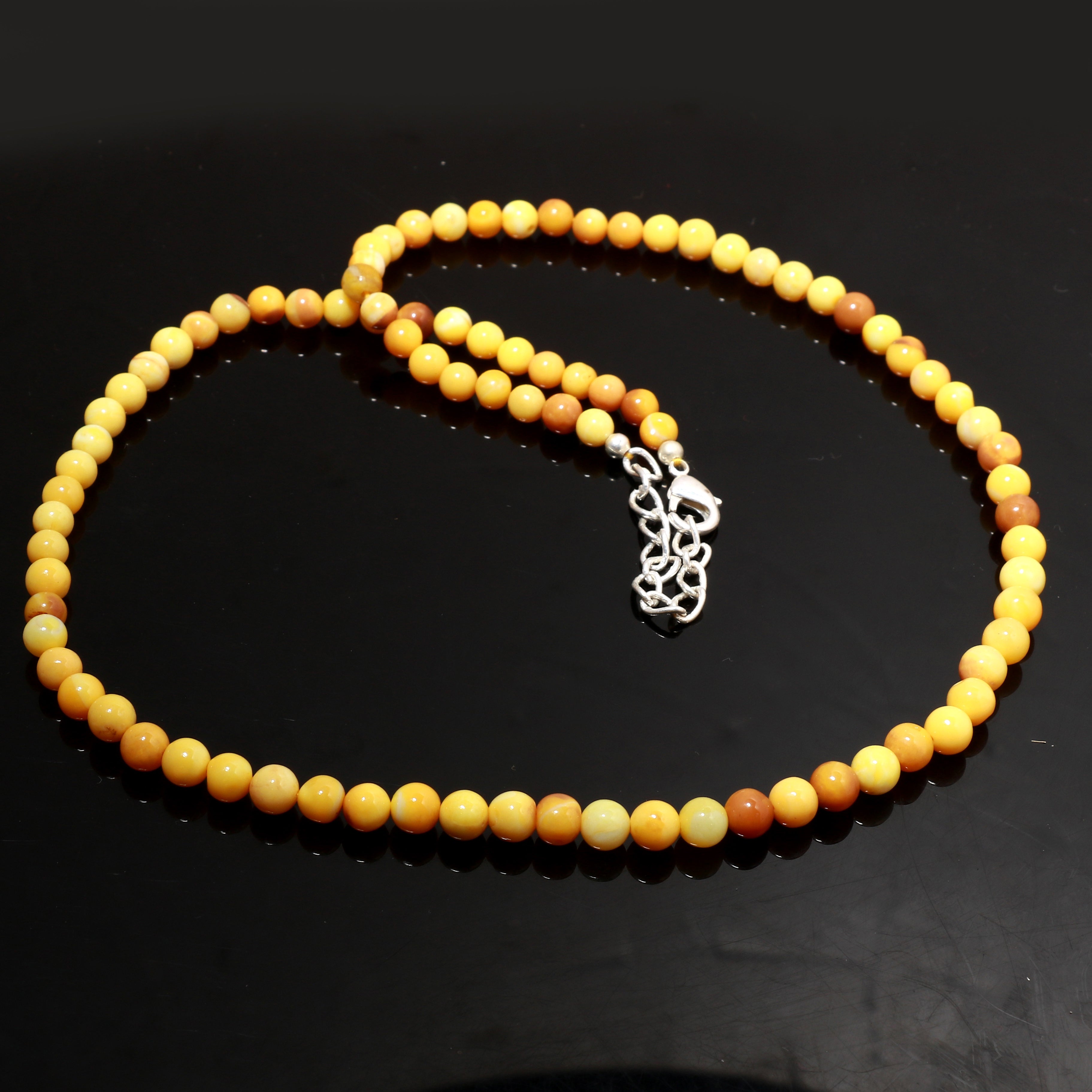 Natural Light Yellow Yellow Opal  Beaded Fine Gemstone Necklace 