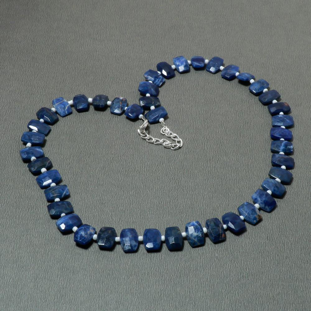 Natural Blue Sodalite Beaded Fine Gemstone Necklace 