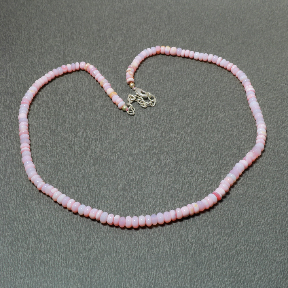 Natural Green Peruvian Opal Beaded Necklace | 925 Sterling Silver Adjustable Chain | October Birthstone | Women Jewelry