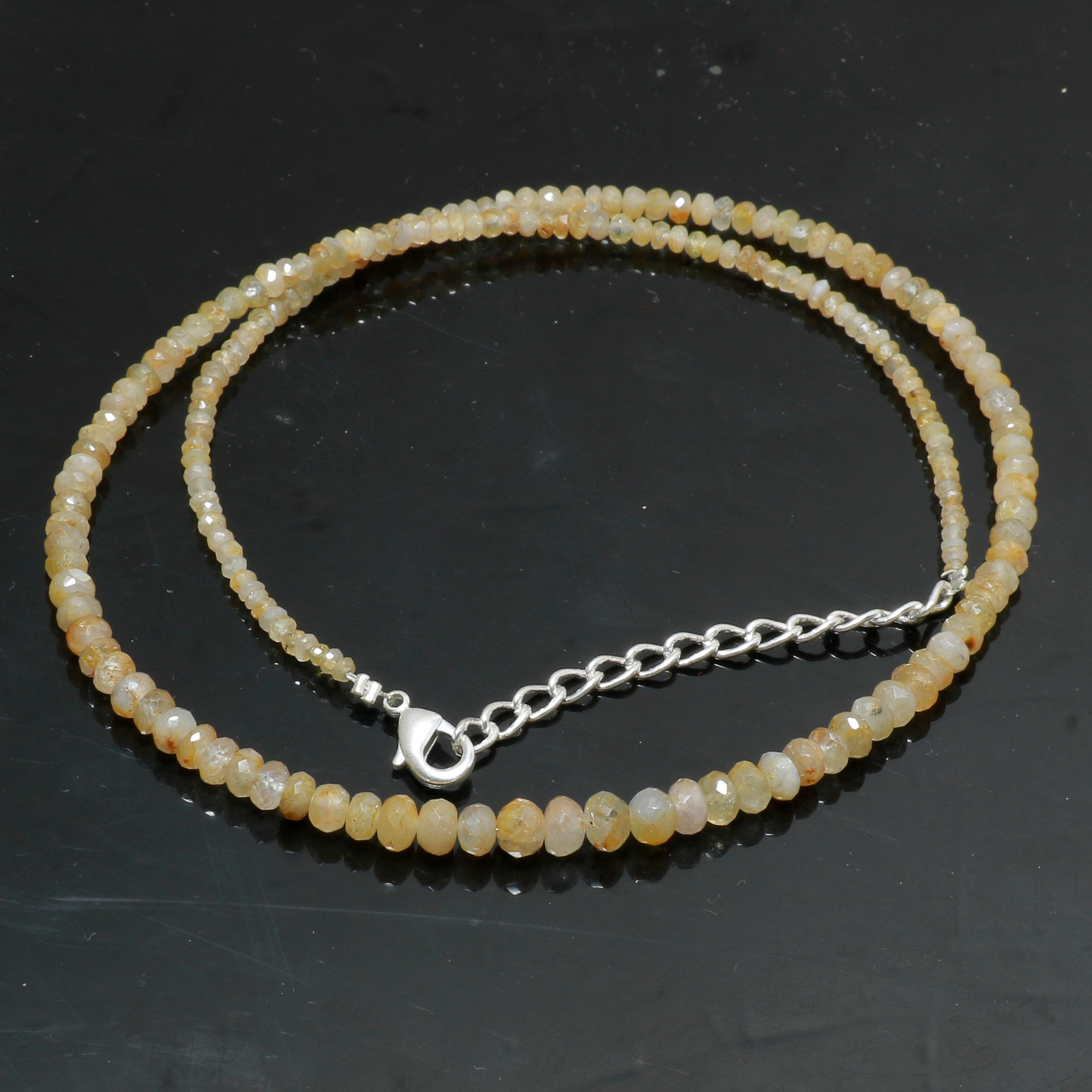 Natural Yellow Rutilated Quartz Beaded Fine Gemstone Necklace 